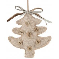 Χριστουγεννιάτικο Κρεμαστό Υφασμάτινο Δεντράκι, Μπεζ με Κουμπιά (13cm)